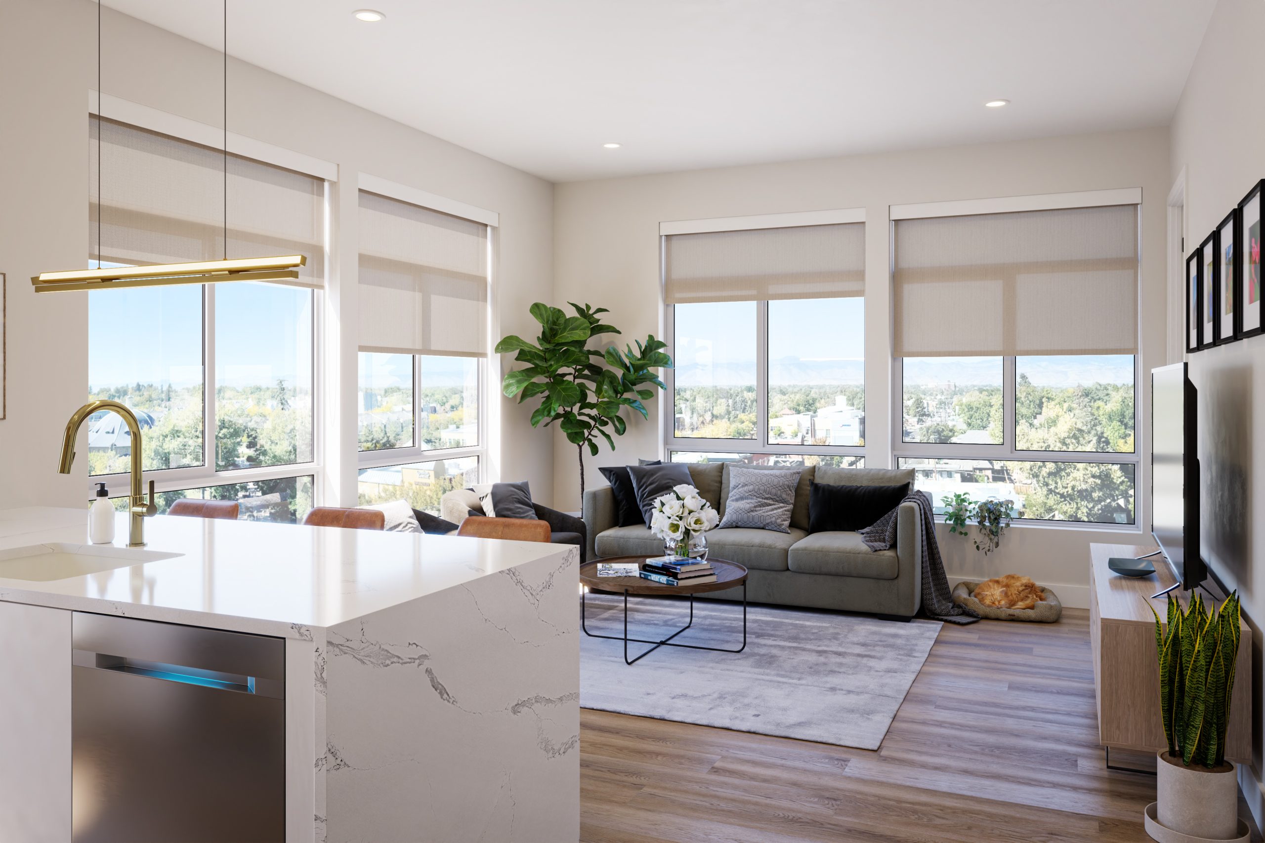 A living room at The Irwin Apartments in Denver, Colorado.
