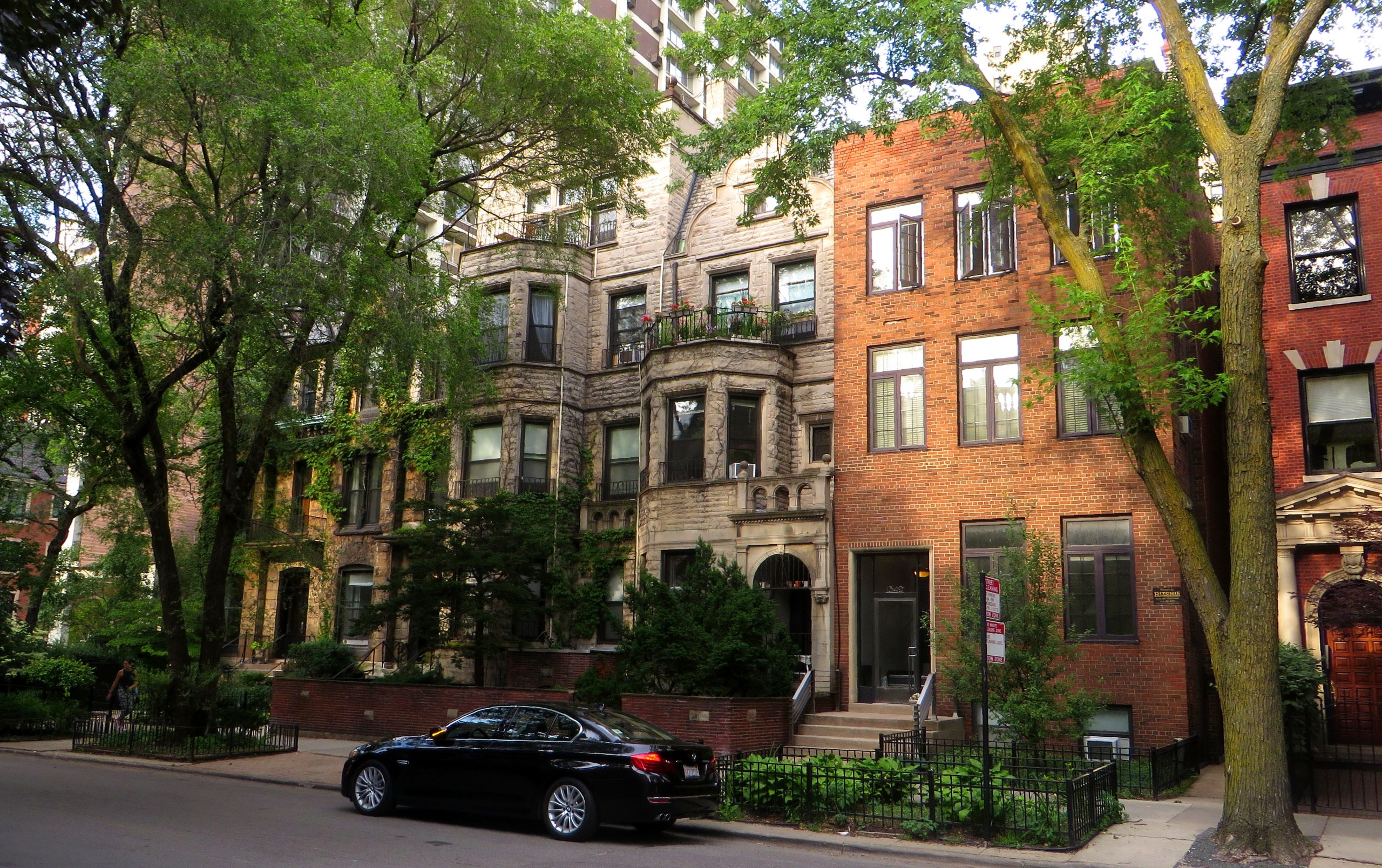 A tree-lined neighborhood street in Chicago.