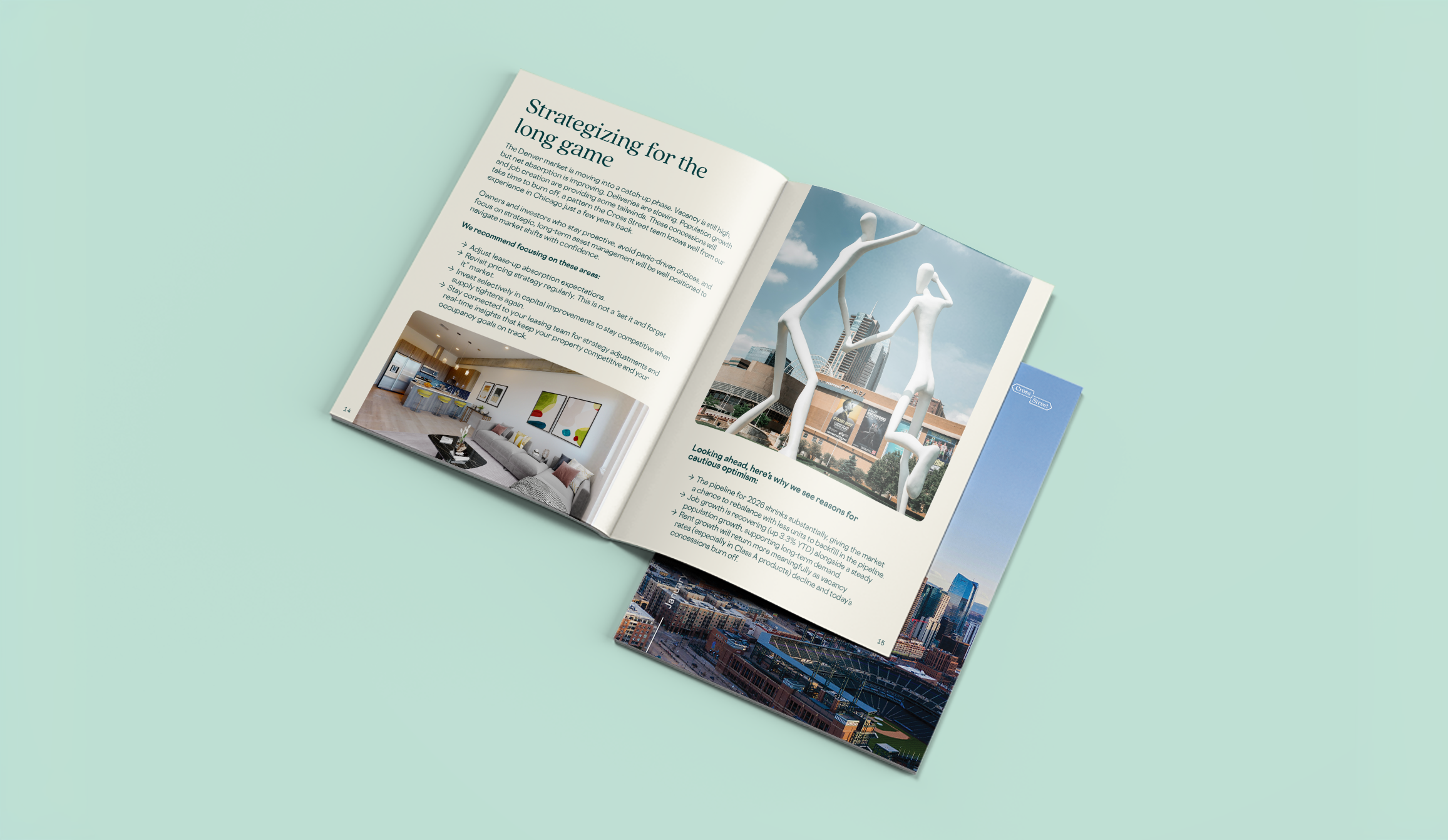 A mockup of Cross Street's 2025 Denver Multifamily Midyear Market Report.